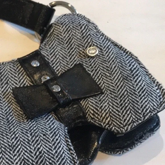 Dog Shaped Purse Black/White Herringbone Tweed Faux Leather Handbag Scottie - Picture 7 of 15
